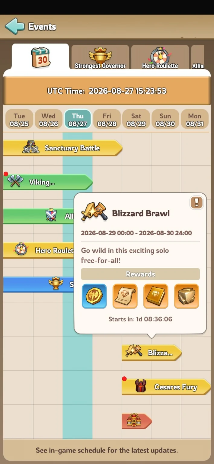 Blizzard Brawl event schedule and rules in Kingshot